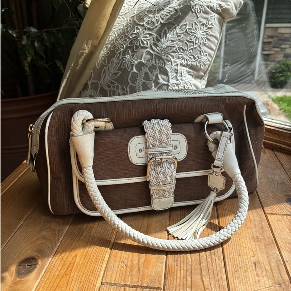 Rafe Brown and White Shoulder Bag with Silver Hardware - Picture 1 of 10